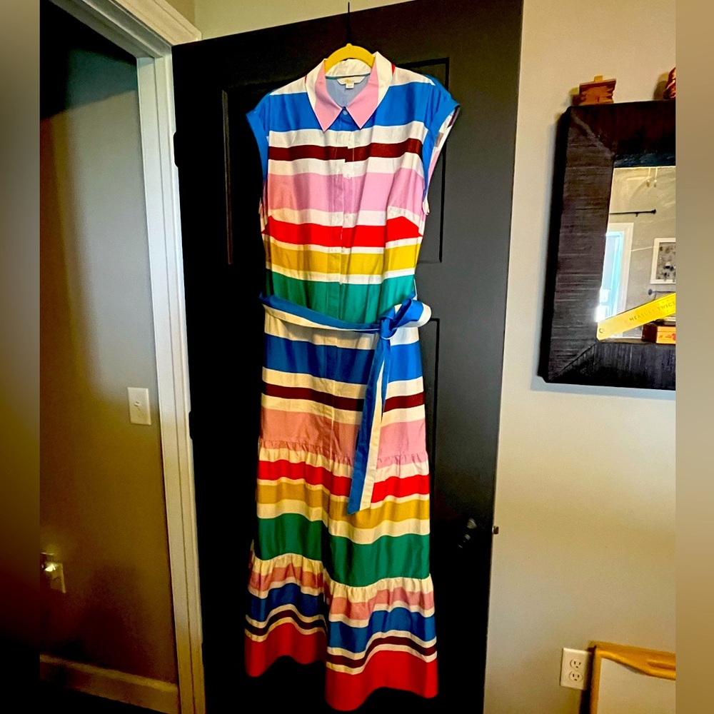 Boden multi colored tiered button dress